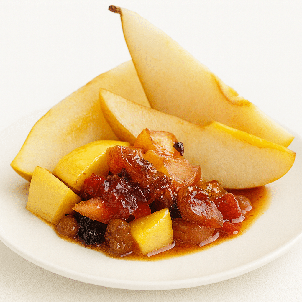 Печени плодове с винен сос